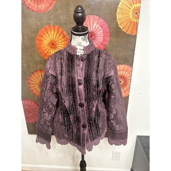 Urban Tribe Acid Wash Purple Jacket W/ Embroidery Hippie Boho Grunge Y2K Sz M - Picture 1 of 6